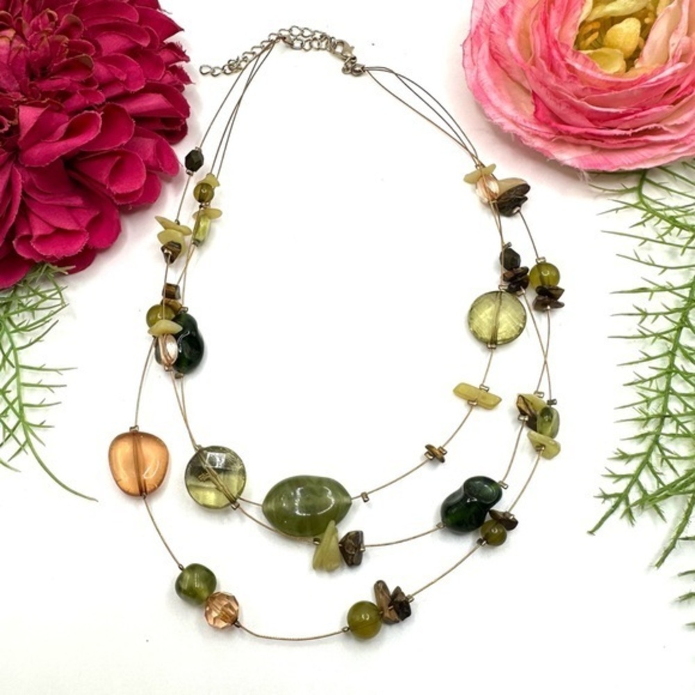 VINTAGE⚜️Spun Glass & Tiger’s Eye Gemstone Beaded Necklace